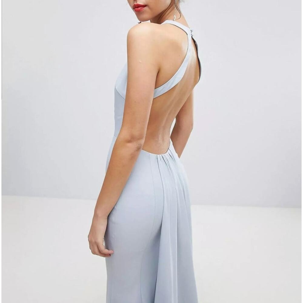 Jarlo Soft Gray Long High Neck Open Back Maxi Dress Bridal Gown Size 14 - Picture 2 of 8